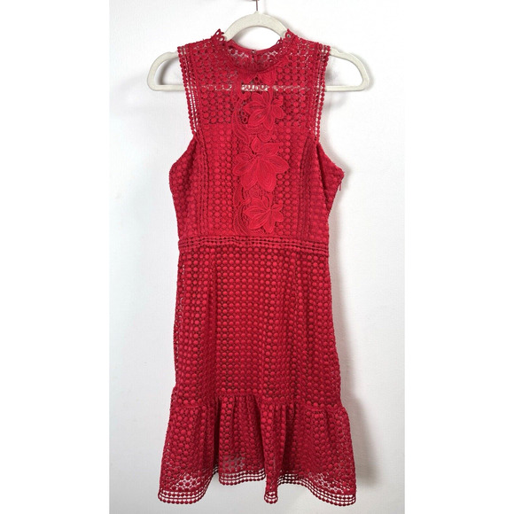 Whistles Crochet Lace Sheath Dress Coquette Date Bohemian Sexy Valentine Red 6 - Picture 1 of 9